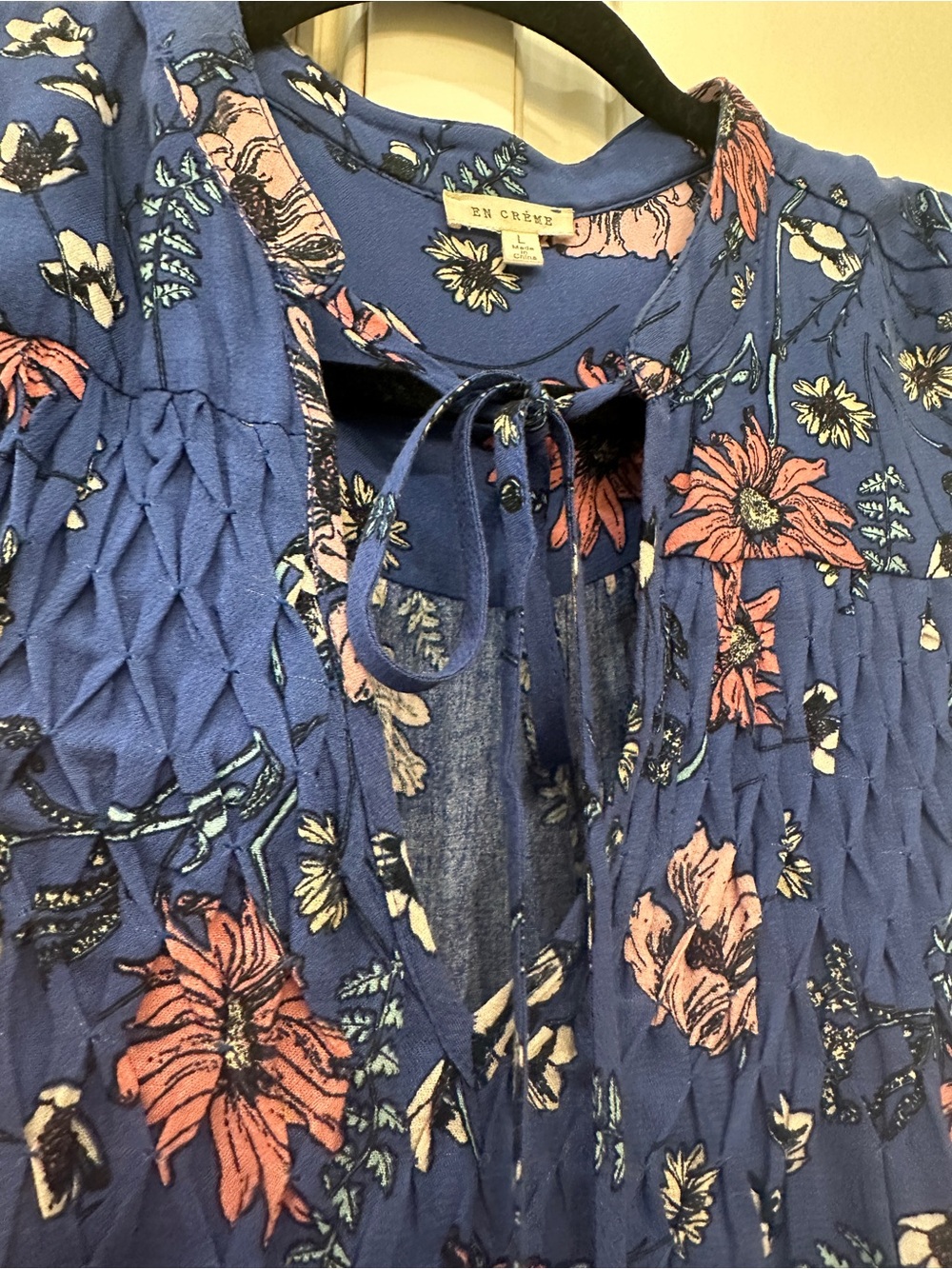 Women's 'En Creme' Blue Floral Sleeveless Dress - Size Large - Picture 2 of 6